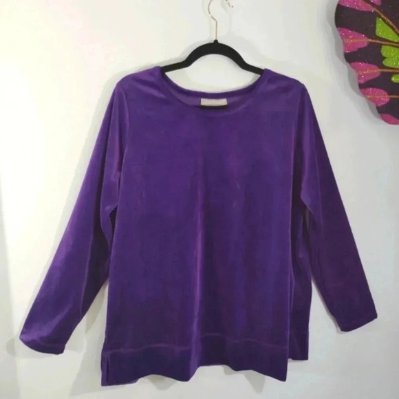 Woman Within Velvet Top Long Sleeve Royal Purple Soft Cozy - Picture 6 of 16